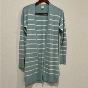 Striped Blue and White Women's Cardigan Sweater
